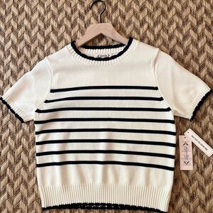 NWT Nanette Lepore Sweater - Women's Medium Cream Black - Pointelle Scalloped